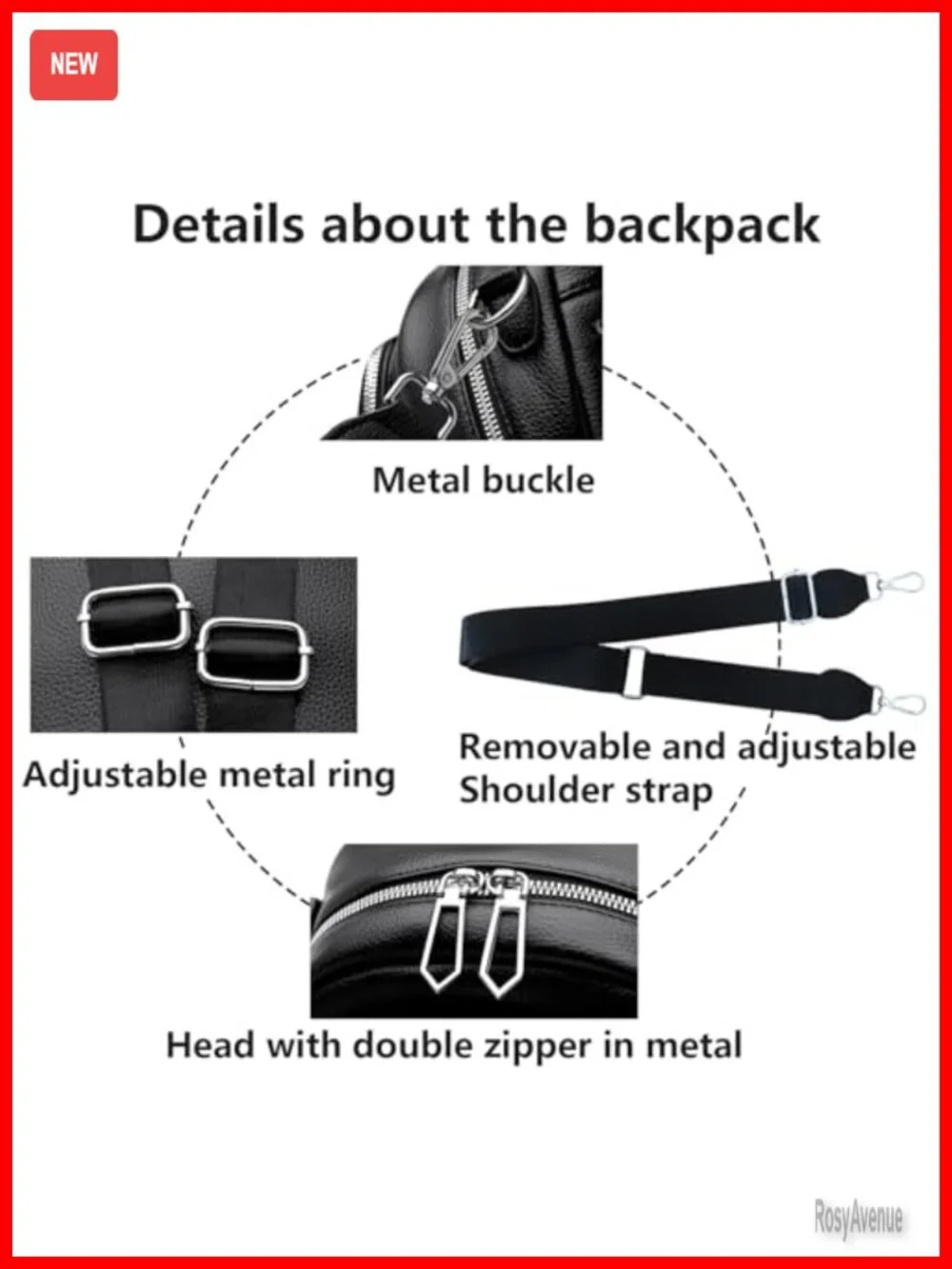 PU Leather Mini Backpack Purse 3-in-1 Handbag Travel Daypack